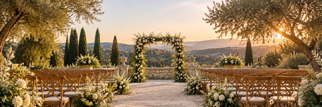Cérémonie de mariage en plein air dans un domaine en Provence